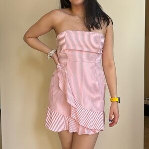 NWT Pink and White Striped Strapless Dress